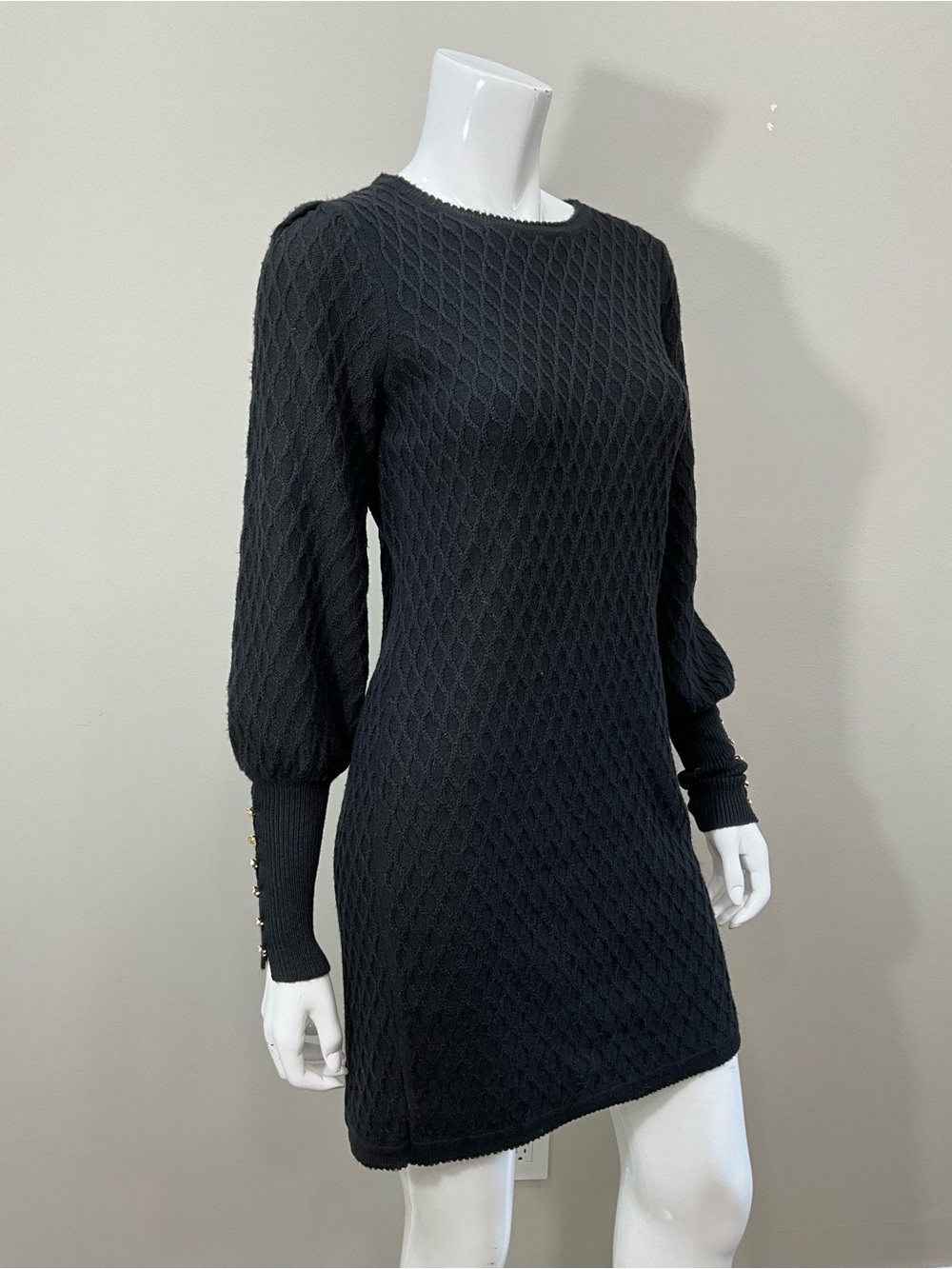 LILLY PULITZER Black Textured Knit Puff Sleeve Sweater Dress Long Sleeve XS
